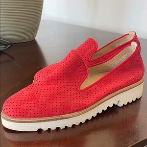 Paul Green Cailey Red Nubuck Suede Perforated Loafers. Lug sole. UK sizing.